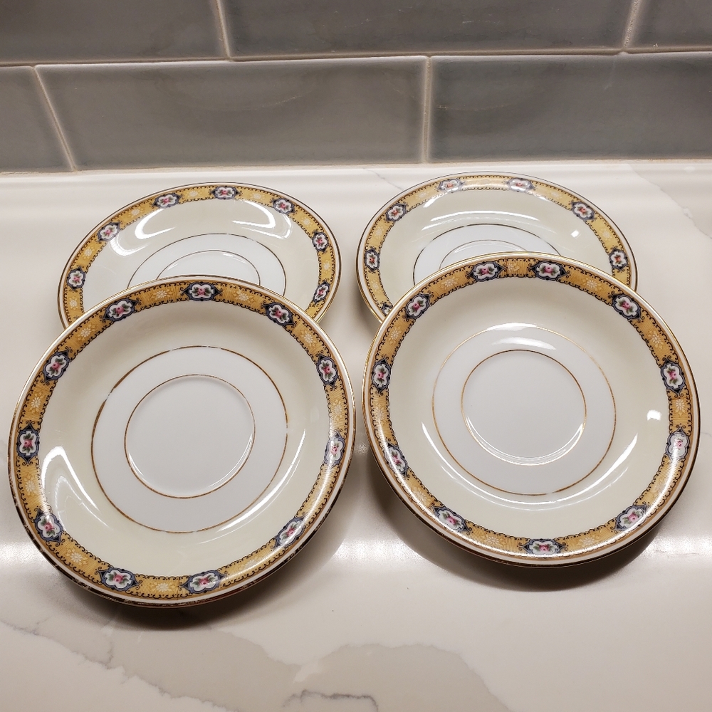 Heinrich & Co 6 inch plates, floral, yellow, blue, 4 plates
